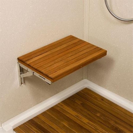 Homeroots 17 in. Premium Wall Mount Teak Brown Shower Bench 402207
